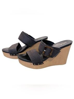 MIA women’s 9.5 double strap open toe black wedge sandals
